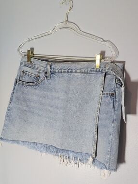 Re/Done Light Blue Denim Wrap Mini Skirt